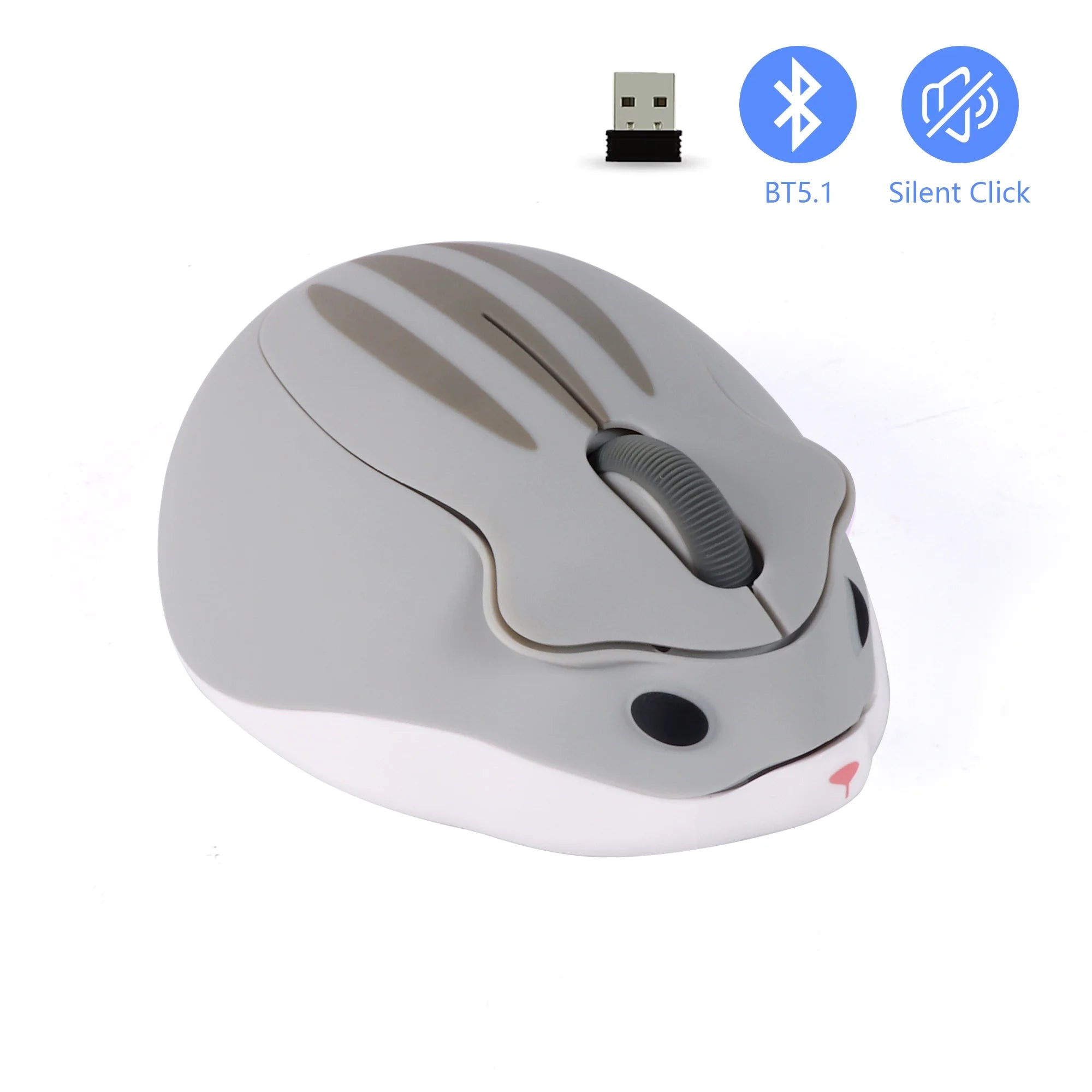 Cute Hamster Wireless Mouse 2.4G Bluetooth Dual-mode Silent Lightweight For Office PC Laptop Women Gift