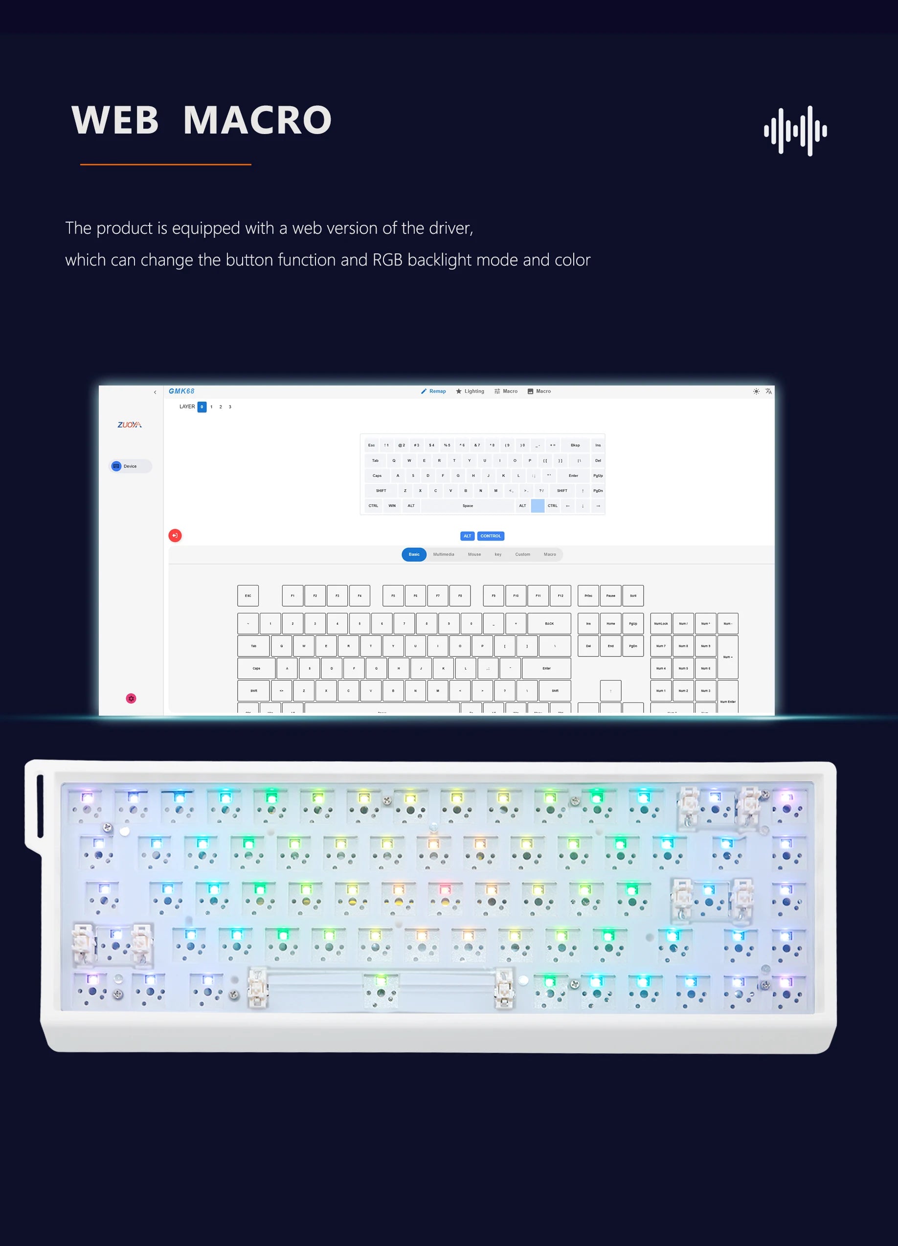 GMK68 65%  Bluetooth 2.4G Wireless Hot-swappable Customized Mechanical Keyboard Kit RGB Backlit