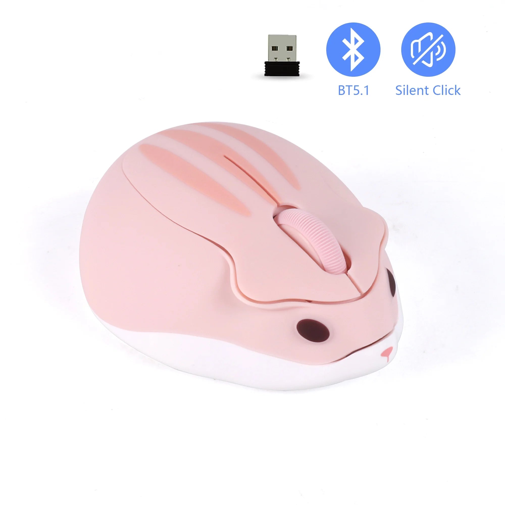 Cute Hamster Wireless Mouse 2.4G Bluetooth Dual-mode Silent Lightweight For Office PC Laptop Women Gift