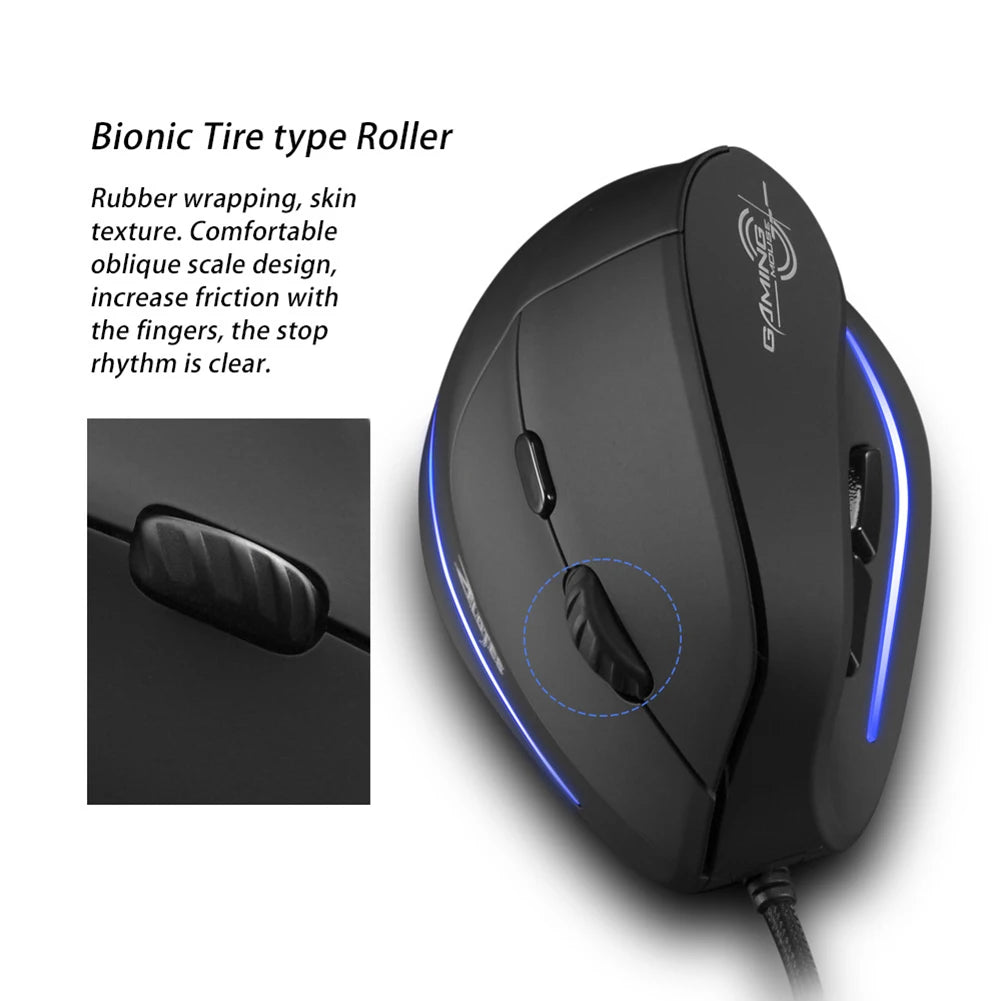 ZELOTES T20 Laptop Computer Ergonomic Mice Silent Wired Vertical Rechargeable Ergonomic 3200 DPI USB Optical Mouse