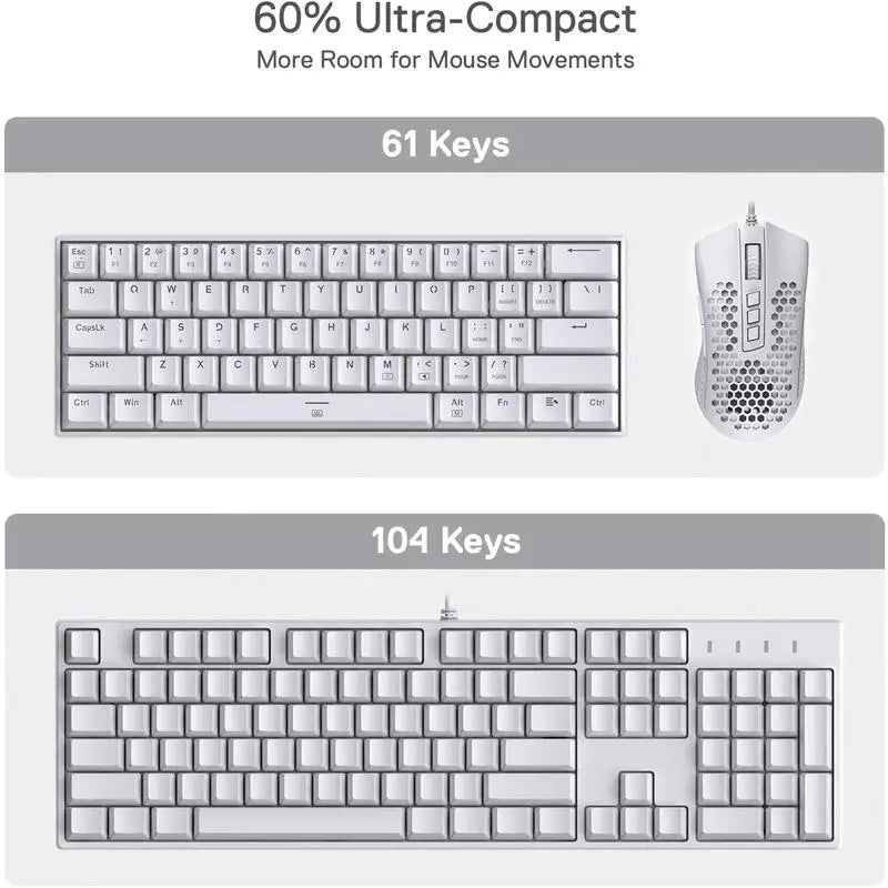 Redragon K630 Dragonborn Hot Swappable 60% Wired Vibrant RGB LED USB Gaming 61 Keys Compact Mechanical Keyboard Pro Software Cus